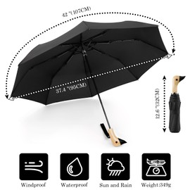 Natuquebrela Duck Folding Umbrella Black - Small Black Collapsible Portable Umbrella Compact with Wooden Duck Head Handle