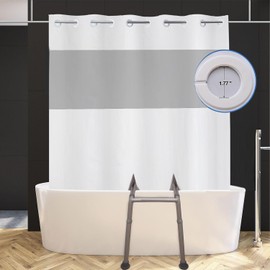 Split Shower Curtain for Bath Transfer Benches, Polyester Fabric See Through Blackout Cloth with Window, No Hooks Bath Curtain,71 x 71 inch White