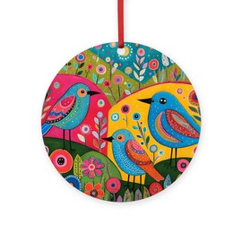 CafePress Three Little Birds On The Hill Round 4" MDF Holiday Ornament