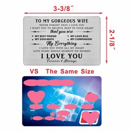 FALOGI To My Gorgeous Wife Gifts Engraved Wallet Card, Wife Birthday Card, Anniversary Card for Her, I Love You Gifts for Her, Valentines, Mothers Day