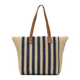 EVEOUT Women's Straw Shoulder Bags with Striped Summer Boho Large Woven Shopper Straw Bag for Beach Holiday Everyday, blue