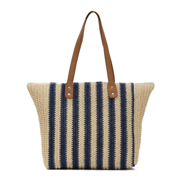 EVEOUT Women's Straw Shoulder Bags with Striped Summer Boho Large