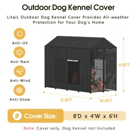 LitaiL Outdoor Dog Kennel Cover - 1200D Heavy Duty Waterproof Large Full Coverage for Dog Cages 8'Dx4'Wx6'H, Windproof Anti-UV. Kennel Cover with Transparent PVC Window, (Cover Only) Black
