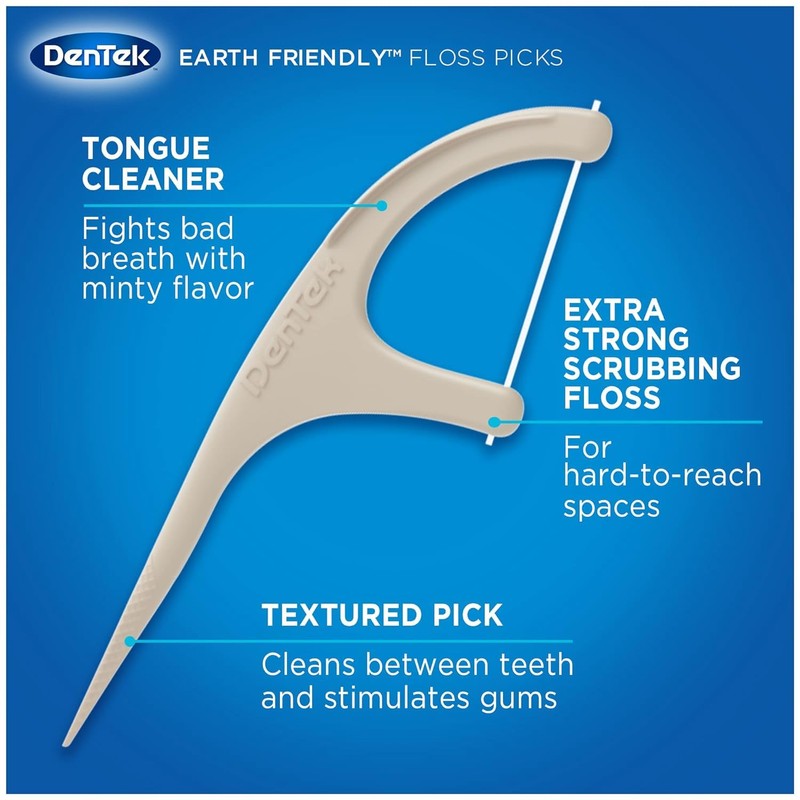 DenTek Earth Friendly Floss Picks, Organic Plant-Based bio-Plastic Handles, Mint