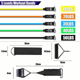 Resistance Bands Set with Large Handles Natural Exercise Rubber Bands Stackable up to 150 lbs Comes as a Set of 5 Fitness Workout Bands with Ankle Straps Door Anchor Attachment Carry Bag