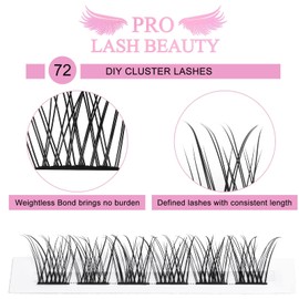 Lash Clusters, PRO,72 Pcs Individual Cluster Lashes 3D Effect DIY Lash Extension 8-16mm Eyelash Clusters Volume Wispy Lashes Super Thin Band Reusable Soft & Comfortable(Adore-3D Fluffy,C-8-16mix)