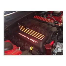 Powered by SRT Engine Cover Overlay Decals for Challenger and Charger R/T Scat Pack- (Color: Reflective Red)
