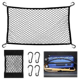 KASURE Gepäcknetz Auto, 80 X 100 cm Kofferraumnetz Mit 4 Karabinern, Kann Auf 144 X 180 cm Kofferraum Netz Erweitert Werden, Passend Für Die Meisten Kofferraumnetze Autos, Festes Gepäck