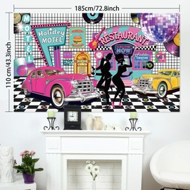 50's Photo Backdrop 50s Theme Party Decorations 1950s Decorations for Party Rock and Roll Party Banner Classic Backdrop for 50s Party, 72.8 x 43.3 Inch