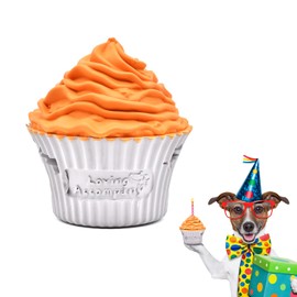 LapDog Cupcake Dog Chew Toy, Birthday Gift for Small to Large Dogs, Interactive Dog Toy, Puzzle Toys for Dogs, Dog Chew Toys for Teething, Dog Enrichment Toys, Orange