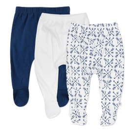 HonestBaby Baby 3-Pack Organic Cotton Footed Harem Pants, Compass Blue, Newborn