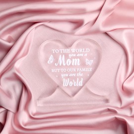 Minicoco Acrylic Heart-Plaque, Engraved With Touching Words, To Our Family You Are The World A Unique Gift For Mom, Presents For Mum From Daughter Mother'S Day Christmas Birthday
