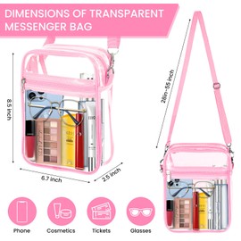 Newraturner Clear Bag Stadium Approved, Clear Crossbody Purse Bag,Clear Concert Bag,Clear Stadium Bags for Women,Men, Pink