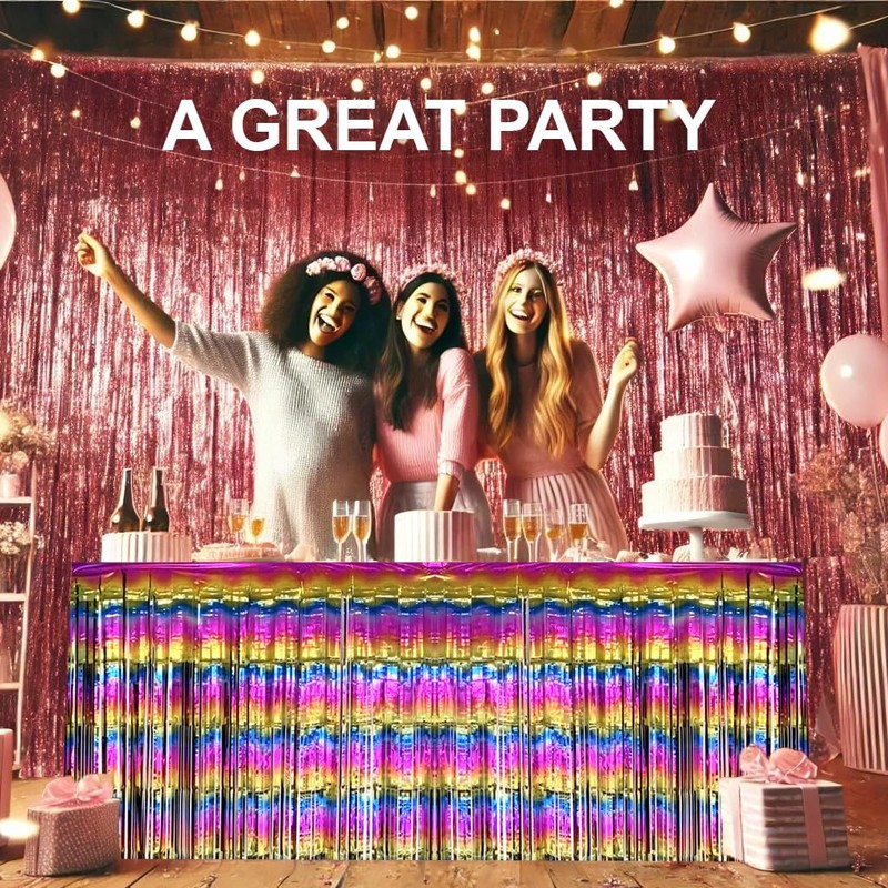 Allgala 2-Pack 29x108 Inch Metallic Foil Fringe Tinsel Table Skirts