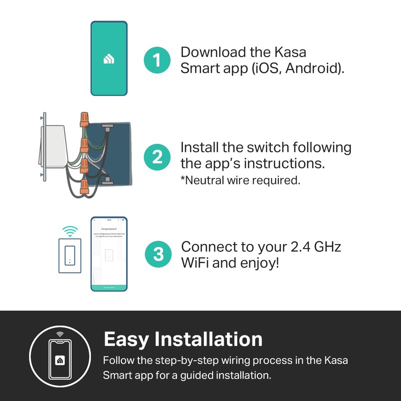 Kasa Apple HomeKit Smart Light Switch KS200P3, Single Pole, Neutral