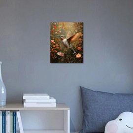 TUMOVO Paint by Numbers for Adults Hummingbird Painting by Numbers for Adults Hummingbird in Flight Surrounded by Flowers Adult Paint by Number Kit Gift for Adults(16"x20", Frameless)