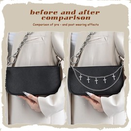 Kefley Sparkly Rhinestone Cross Bag Chain Punk Purse Charm 2-layer Shoulder Straps for Bags Handbag Wallet Shoes Pants Chains Silver Gothic Purse Strap Extender Bag Charms Accessories