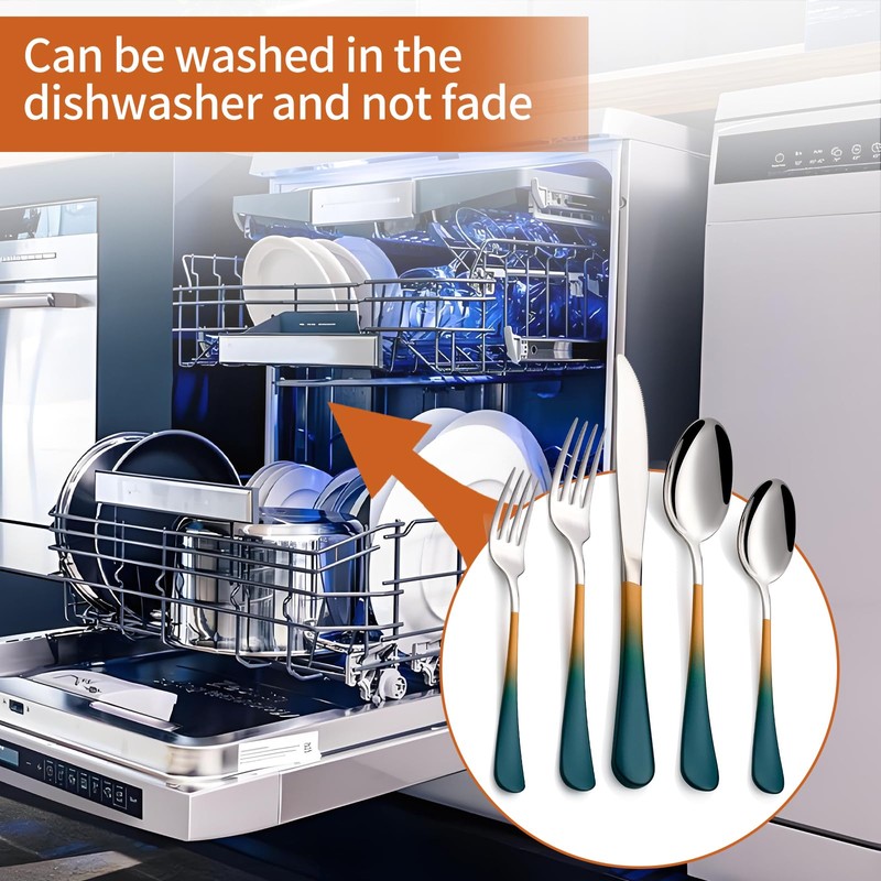 Lekoton 20 Piece Green and Orange 18/0 Flatware Utensil Set