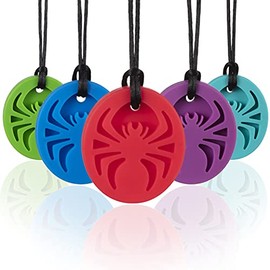 Collares sensoriales de araña masticables SOSKYGELO, paquete de 5 collares sensoriales masticables para niños autistas, diseñados para masticar, juguete sensorial para dentición para autismo