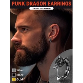 Dragon Earrings fpr Men Stainless Steel Punk Biker Stud Earrings Punk Rock Silver Round Stud Earrings