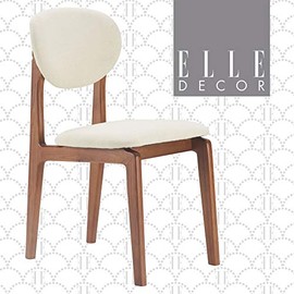 Elle Decor Coralie Mid-Century Modern Upholstered Dining Chair, Walnut-Stained Wood and Tapered Legs, Buttercream