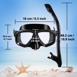 HIKOTEY Adult Snorkel Set, Diving Goggles, Snorkelling Adult Set with Panoramic Wide View Diving Mask, Anti-Leak Snorkel Mask for Snorkelling, Swimming and Diving (Black)