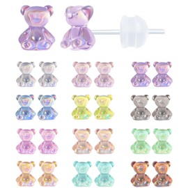 KASFREE 12 Pairs Gummy Bear Earrings with Plastic Post Earrings Plastic Gummy Bear Earrings Cute Plastic Earrings for Sensitive Ears