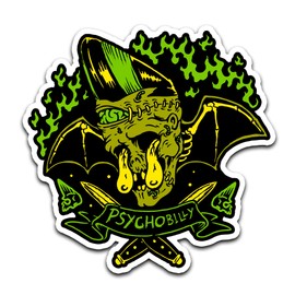 4"Psychobilly Zombie Horror Sticker Bat Wing Zombie Pompadour Skull and Daggers Horror Punk Waterproof Sticker for Car Auto or Laptop Decal