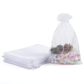 Songio packing 100PCS Gift Bags 8 * 12", White Organza Bags for Party Favor, Candy, Jewelry Drawstring Gift Bag, Wedding Mesh Goodie Bag White