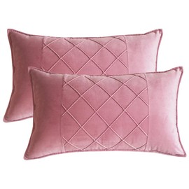 Lutanky Velvet Cushion Covers Pink Decorative Rectangle Throw Pillow Cases Patchwork Design Soft Pillow Covers for Sofa Bedroom Home Accessories 12x20 Inch 30 x 50 cm (Pack of 2)