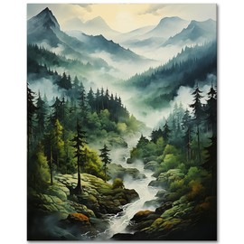 TISHIRON DIY Paint by Numbers Adults Forest Landscape, Painting by Numbers Kit Mountain, Acrylic Painting Kits for Adults, Trees, Oil Painting for Adults, Crafts, 40 x 50 cm (Frameless)