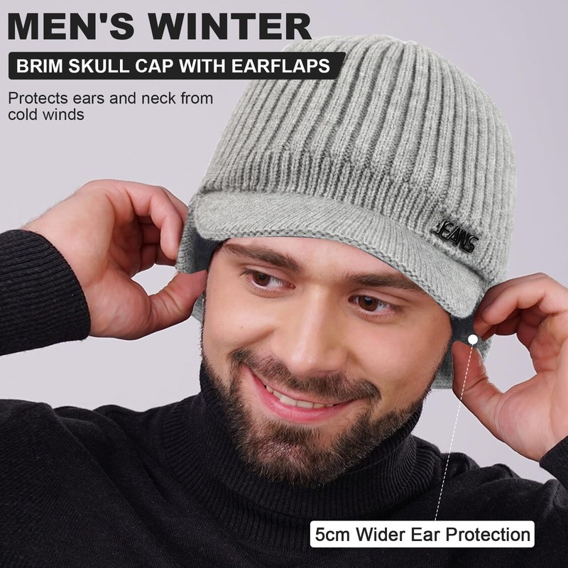 Mayoii Winter Beanie Hat with Visor for Men, Stretchy Knit