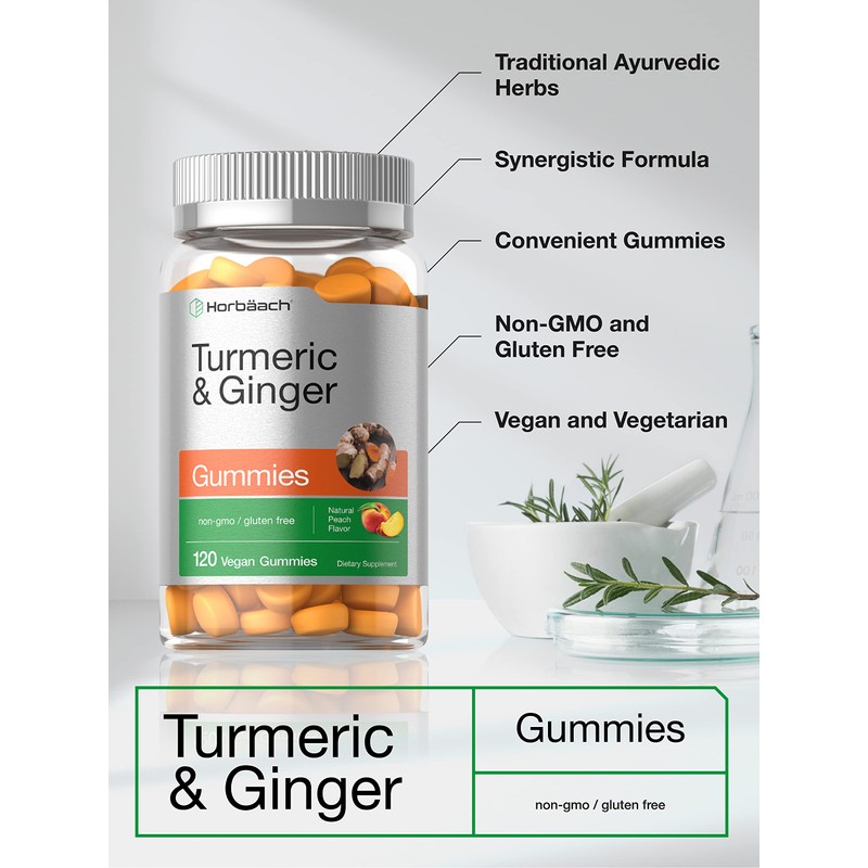 Turmeric and Ginger Gummies | 120 Count | Peach Flavor