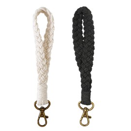 Aoksunova Pack of 2 Key Rings Macrame Bracelet Lanyard Women Key Chain Short Boho Lanyard, White-and-black