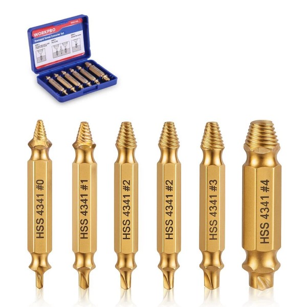 WORKPRO 6PCS Screw Extractor Set Titanium Coated Damaged Stripped Screw