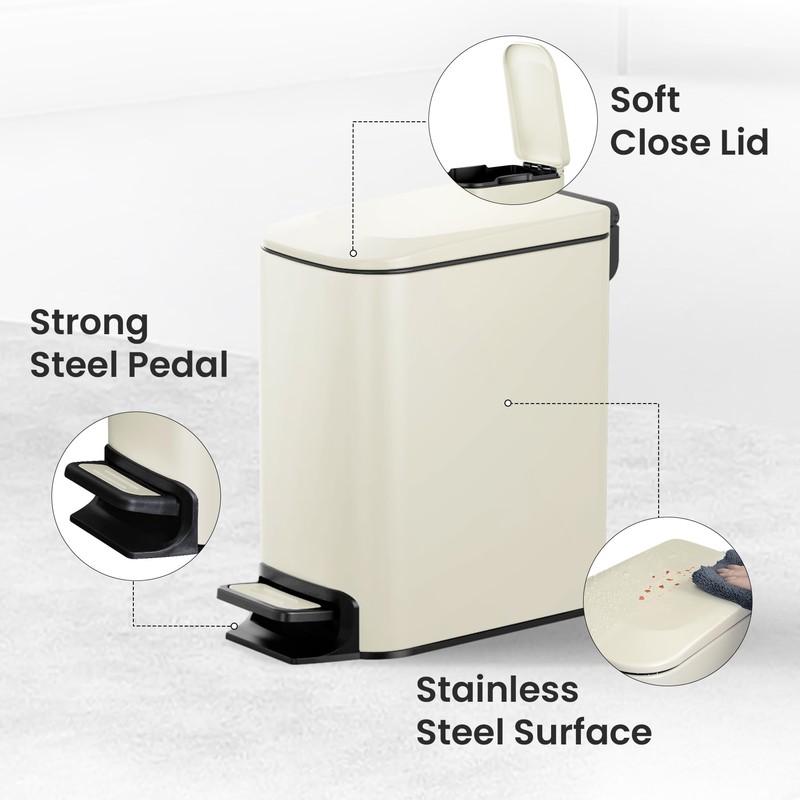 Cesun Small Bathroom Trash Can with Lid Soft Close, Step