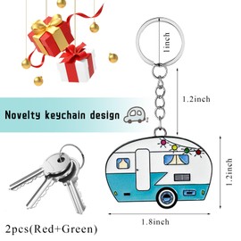 DXNQ 2PCS Camper Keychain, Happy RV Camper Keyring, Travel Trailers Key Chain Gift for Camper Lovers, Car Accessories (Red+ Green)