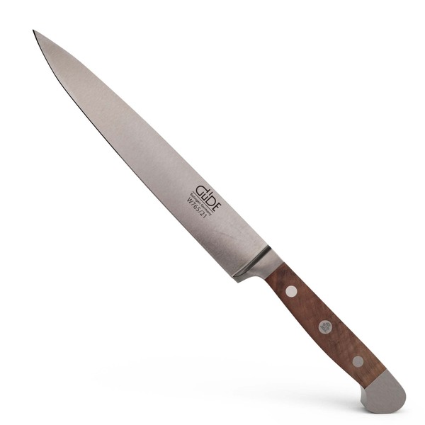 GÜDE Solingen forged ham knife, 21 cm, walnut wood, Alpha Walnut, carving knife, double bolt, handmade Germany