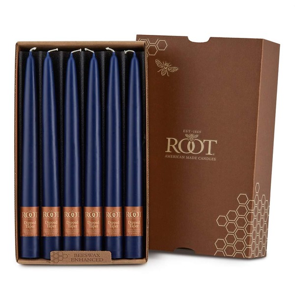 Root Candles Unscented Smooth Hand-Dipped 9-Inch Taper Candle, 12-Count, Abyss