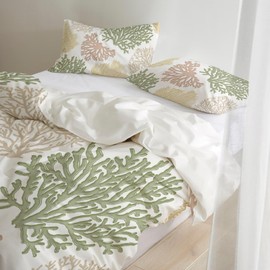 Duvet Cover Set California King Size Nautical Coastal Ocean Coral Comforter Sets 3 Pieces, Beach Themed Yellow Green Bedding Set with Zipper Closure and 2 Pillow Cases, Soft Bed Covers Bedroom Decor