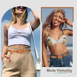 VONMELLI Women's Braided Rattan Belt, Slim 1.8 cm Boho Belt for Dresses, Jeans and Summer, brown