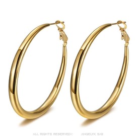 BOBIJOO JEWELRY - Pair of thick and lightweight hoop earrings Stainless steel gilded with fine gold 50 mm, Stainless steel, Stainless Steel