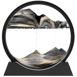 Sandbilder-Moving Sand Art Picture - Liquid Motion, Falling Sand Decor, 3D Deep Sea Sandscape, Rotary Glass Frame Display, Flowing Sand Relaxing Toy for Kids/Adults (Black, 7")