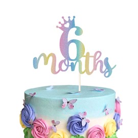 6 Months Cake Topper, Colorful Glitter Half Birthday Baby Shower Party Decor, Kid's Half Year Old Theme Party Decoration