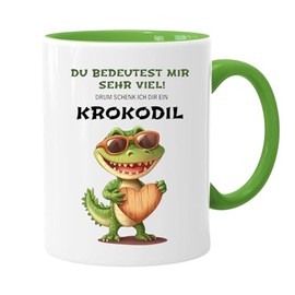 Lustige Krokodil-Tasse, beidseitig Bedruckt - Kaffeetasse - lustig - Arbeit - Büro - Chef - Freundin - Geschenk, Weiß, Grün Geschenkidee - Wichtelgeschenk - Weihnachtsgeschenk