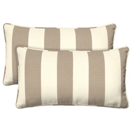 Honeycomb Outdoor Lumbar Pillow 2-Pack, 22 x 12, Cabana Stripe Tan Throw Pillows for Patio Furniture