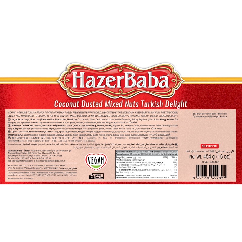 Hazer Baba Turkish Delight Candy, Gourmet Snacks Box Gift, Traditional,