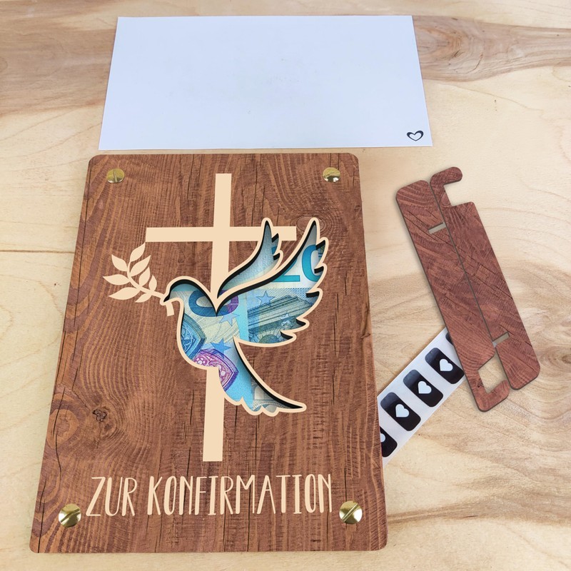 Konfirmation Geldkarte - XL Geldgeschenk aus Holz inkl. Ständer |