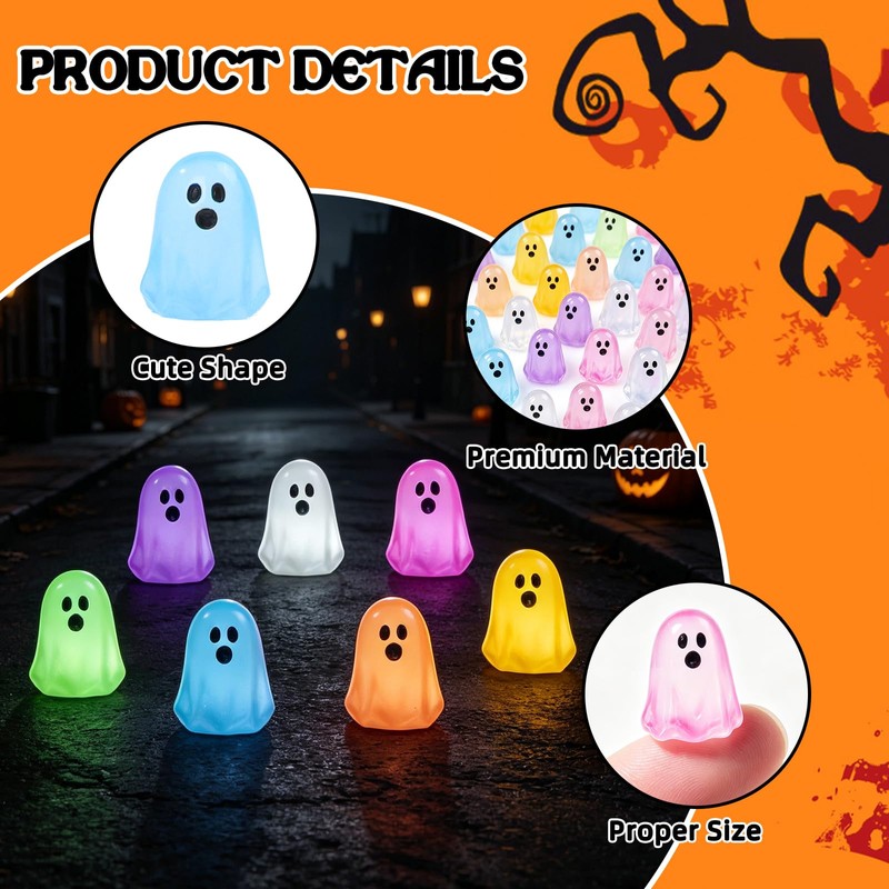 150 Pcs Halloween Luminous Mini Ghosts Figures, 7 Colors Little