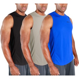 DEVOPS 3 Pack Men's Muscle Shirts Sleeveless Dry Fit Gym Workout Tank Top (Large, Black/Blue/Gray)